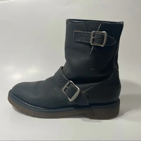 Rare Vintage Dr. Martens Motorcycle Boots Buckles Made in England 5 Black - Picture 7 of 15